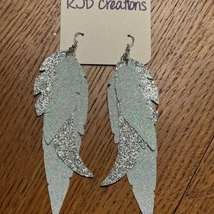 Silver Glitter Feather Earrings